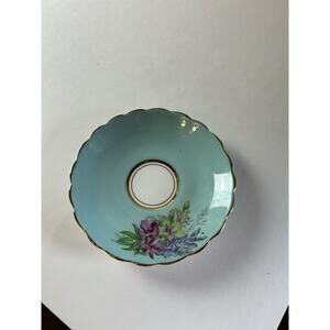 Rosina‎ Bone China Saucer Made In England Blue Rim & Pink Rose Pattern Gold Rim